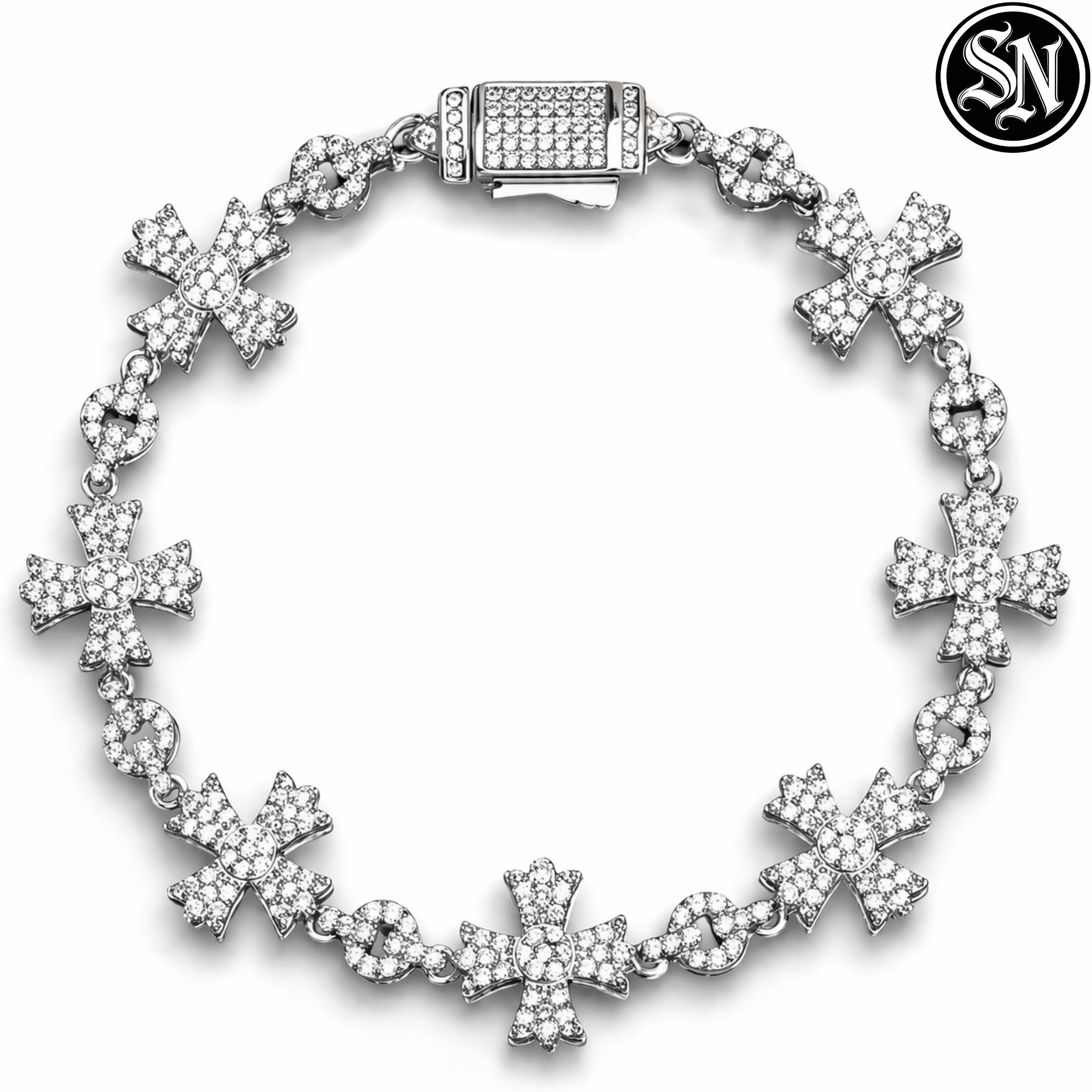 Iced Chrome Cross Bracelet