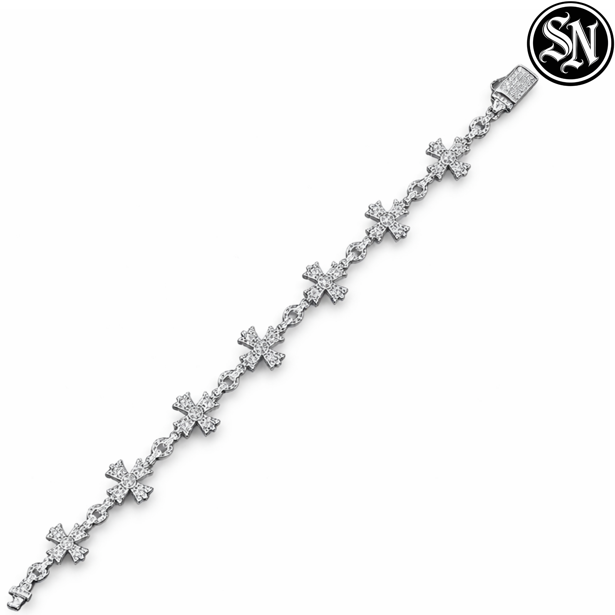 Iced Chrome Cross Bracelet