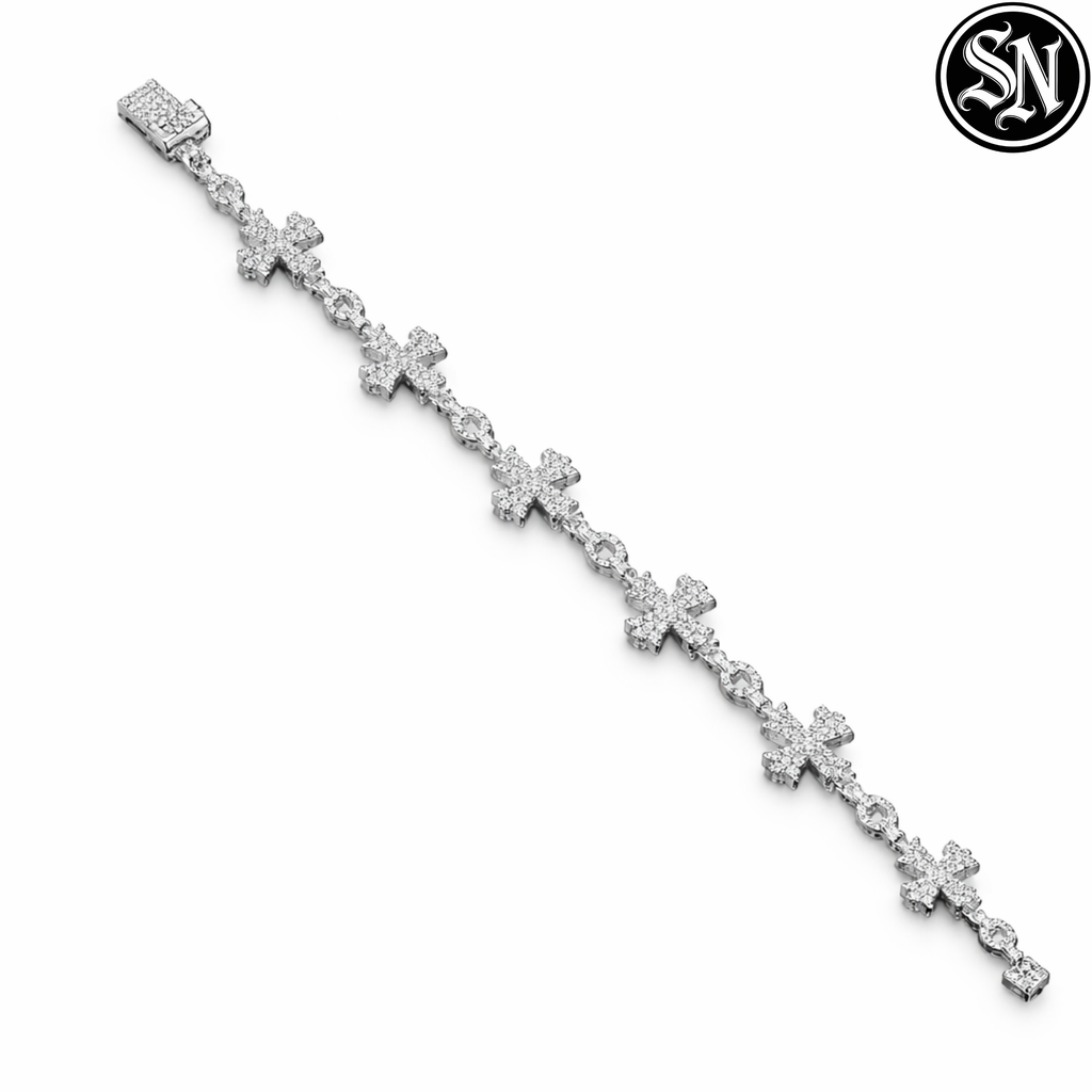 Iced Chrome Cross Bracelet