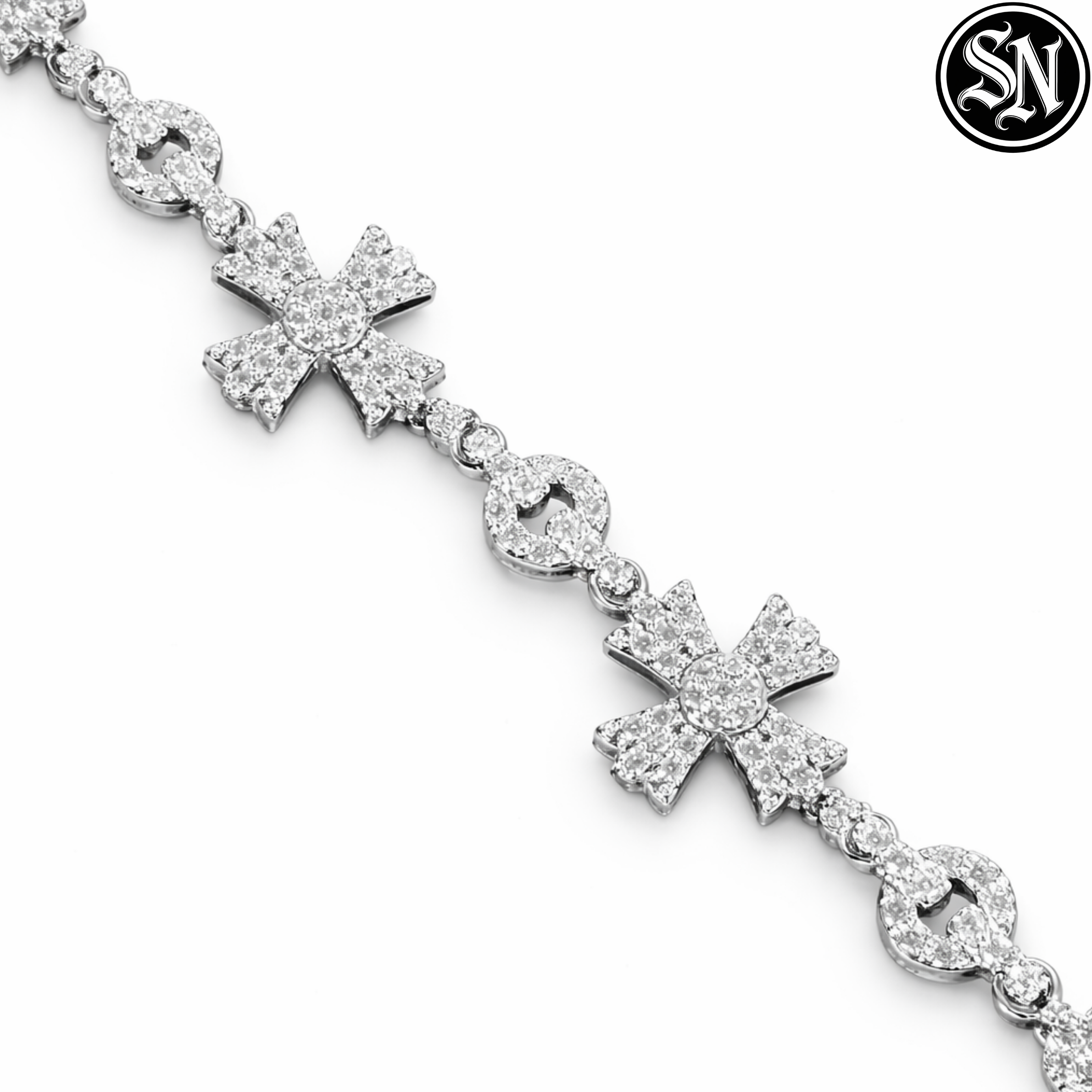 Iced Chrome Cross Bracelet